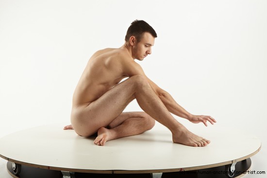 Nude Man White Sitting poses - simple Slim Short Brown Sitting poses - ALL Realistic