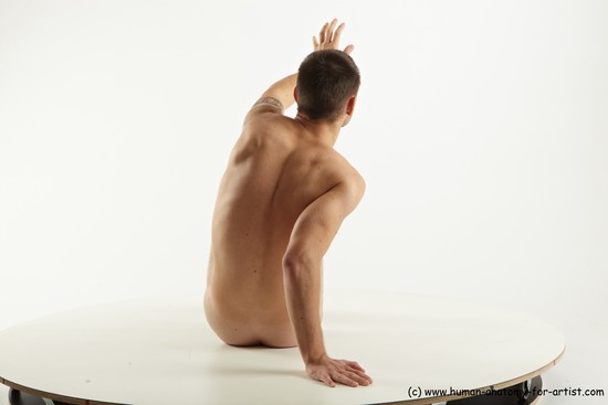 Nude Man White Sitting poses - simple Slim Short Brown Sitting poses - ALL Realistic