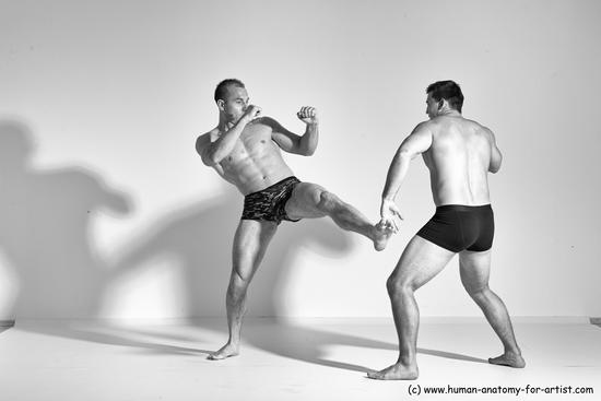 Underwear Martial art Man - Man White Moving poses Athletic Short Brown Dynamic poses Academic