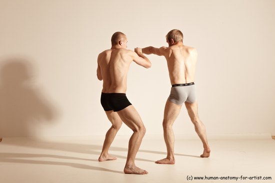 Underwear Martial art Man - Man White Moving poses Slim Short Blond Dynamic poses Academic