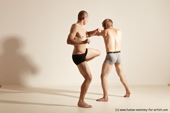 Underwear Martial art Man - Man White Moving poses Slim Short Blond Dynamic poses Academic