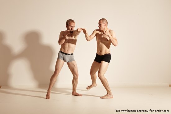 Underwear Martial art Man - Man White Moving poses Slim Short Blond Dynamic poses Academic