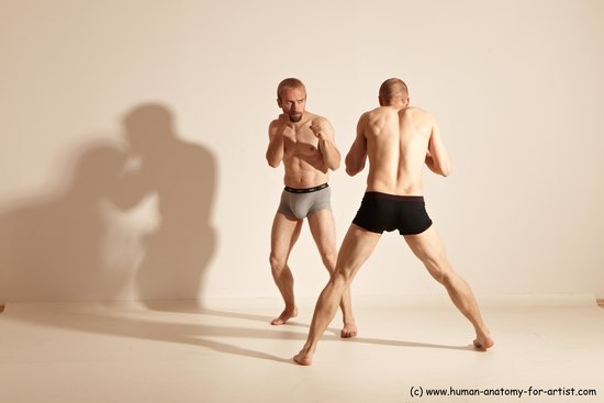 Underwear Martial art Man - Man White Moving poses Slim Short Blond Dynamic poses Academic