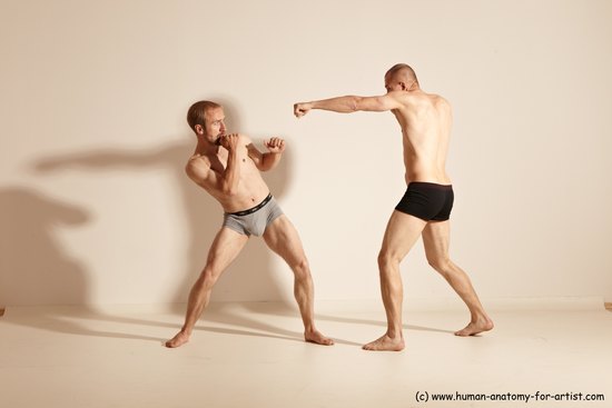 Underwear Martial art Man - Man White Moving poses Slim Short Blond Dynamic poses Academic