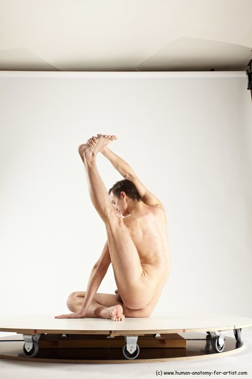 Nude Gymnastic poses Man White Athletic Short Brown Multi angles poses Realistic