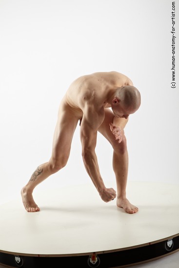 Nude Man White Standing poses - ALL Muscular Bald Standing poses - bend over Realistic