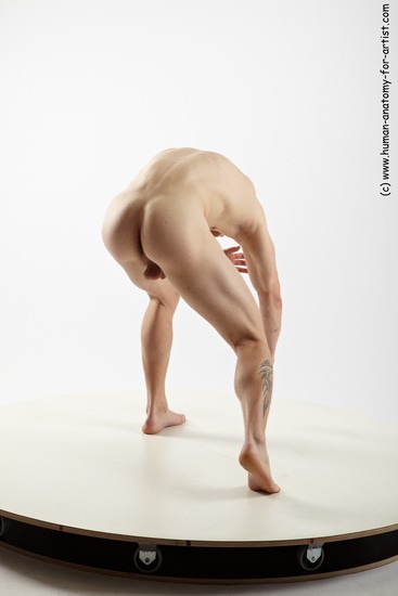 Nude Man White Standing poses - ALL Muscular Bald Standing poses - bend over Realistic