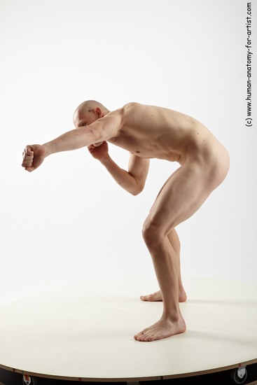 Nude Man White Standing poses - ALL Muscular Bald Standing poses - bend over Realistic