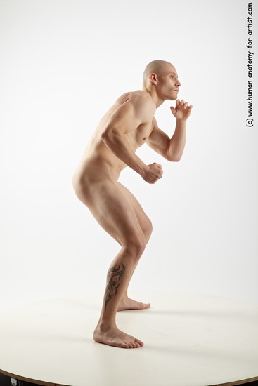 Nude Man White Standing poses - ALL Muscular Bald Standing poses - simple Realistic