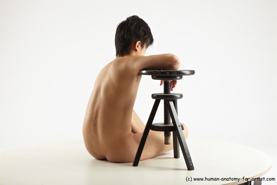 Nude Man Asian Sitting poses - simple Slim Short Black Sitting poses - ALL Realistic