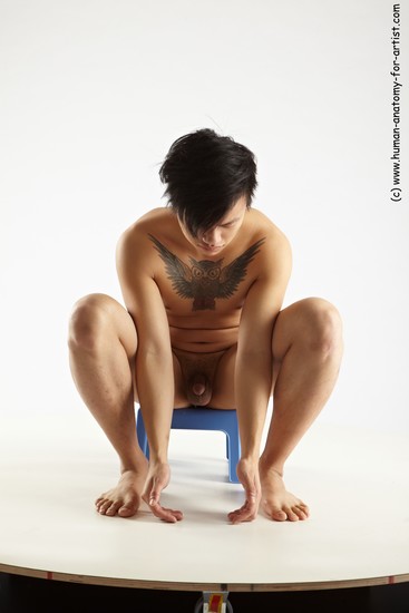 Nude Man Asian Sitting poses - simple Slim Short Black Sitting poses - ALL Realistic