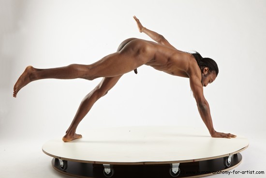 Nude Man Black Athletic Black Dancing Dreadlocks Realistic