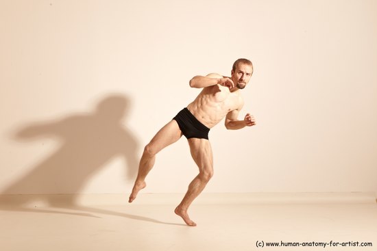 Underwear Martial art Man White Moving poses Slim Short Blond Dynamic poses Academic