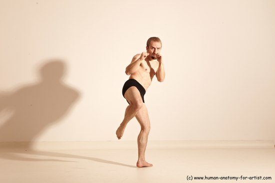 Underwear Martial art Man White Moving poses Slim Short Blond Dynamic poses Academic