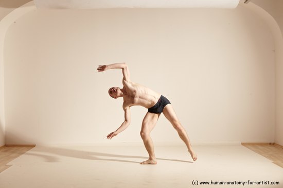 Underwear Gymnastic poses Man White Slim Bald Dancing Dynamic poses Academic