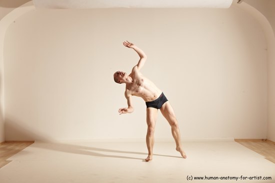 Underwear Gymnastic poses Man White Slim Bald Dancing Dynamic poses Academic