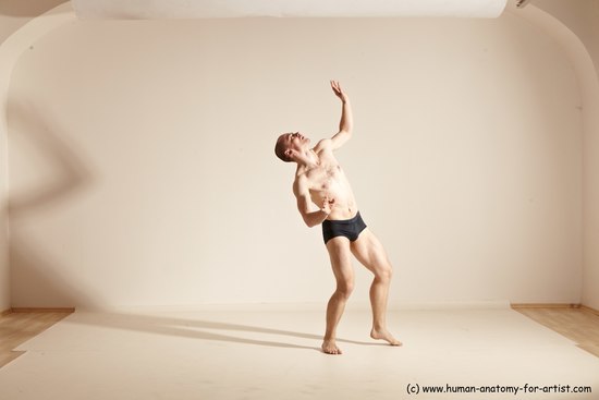 Underwear Gymnastic poses Man White Slim Bald Dancing Dynamic poses Academic