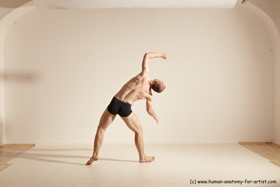 Underwear Gymnastic poses Man White Slim Bald Dancing Dynamic poses Academic