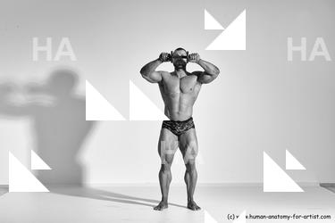 Underwear Man White Moving poses Muscular Short Brown Dynamic poses Academic