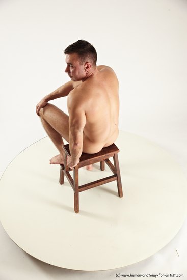 Nude Man White Sitting poses - simple Muscular Short Brown Sitting poses - ALL Multi angles poses Realistic