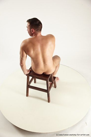 Nude Man White Sitting poses - simple Muscular Short Brown Sitting poses - ALL Multi angles poses Realistic