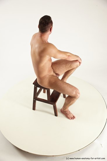 Nude Man White Sitting poses - simple Muscular Short Brown Sitting poses - ALL Multi angles poses Realistic