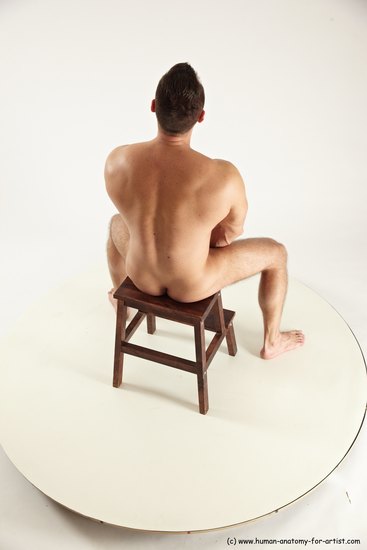 Nude Man White Sitting poses - simple Muscular Short Brown Sitting poses - ALL Multi angles poses Realistic