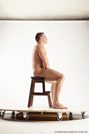 Nude Man White Sitting poses - simple Muscular Short Brown Sitting poses - ALL Multi angles poses Realistic