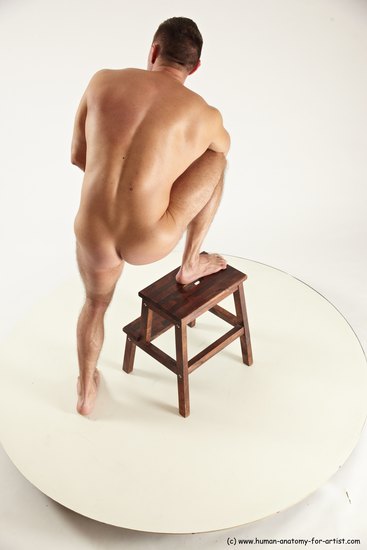 Nude Man White Standing poses - ALL Muscular Short Brown Standing poses - knee-bend Multi angles poses Realistic