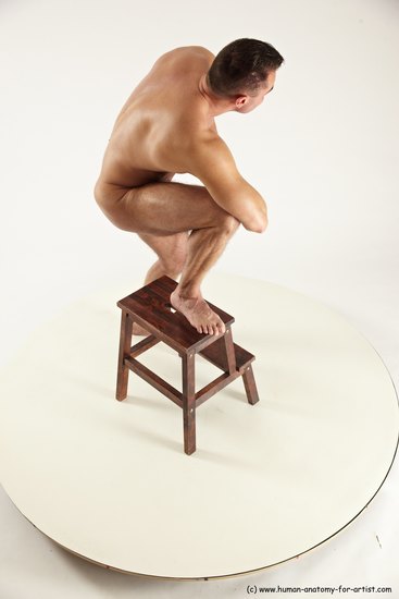 Nude Man White Standing poses - ALL Muscular Short Brown Standing poses - knee-bend Multi angles poses Realistic