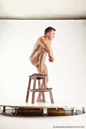 Nude Man White Standing poses - ALL Muscular Short Brown Standing poses - knee-bend Multi angles poses Realistic