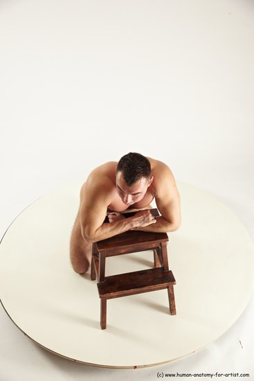 Nude Man White Kneeling poses - ALL Muscular Short Brown Kneeling poses - on both knees Multi angles poses Realistic