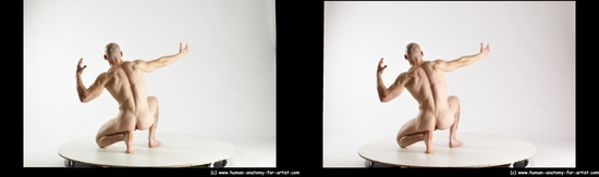 Nude Man White Kneeling poses - ALL Muscular Bald Kneeling poses - on one knee 3D Stereoscopic poses Realistic