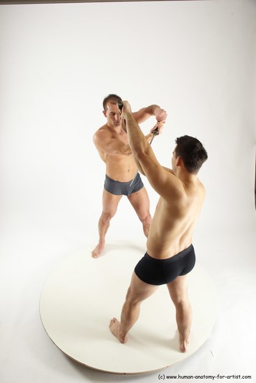 Underwear Fighting with sword Man - Man White Muscular Short Brown Multi angles poses Academic