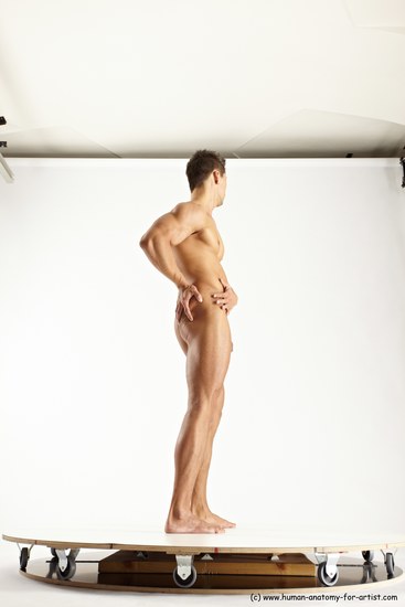 Nude Man White Standing poses - ALL Muscular Short Brown Standing poses - simple Multi angles poses Realistic