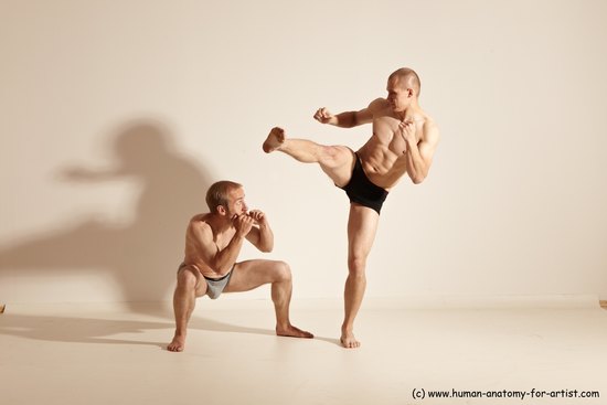 Underwear Martial art Man - Man White Moving poses Slim Short Blond Dynamic poses Academic