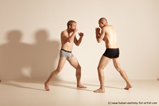 Underwear Martial art Man - Man White Moving poses Slim Short Blond Dynamic poses Academic