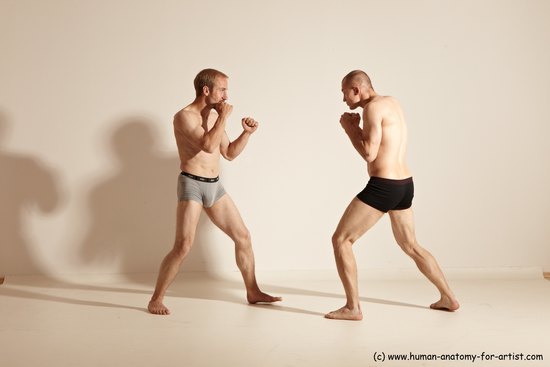 Underwear Martial art Man - Man White Moving poses Slim Short Blond Dynamic poses Academic