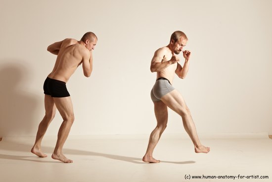 Underwear Martial art Man - Man White Moving poses Slim Short Blond Dynamic poses Academic