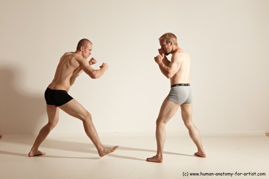 Underwear Martial art Man - Man White Moving poses Slim Short Blond Dynamic poses Academic