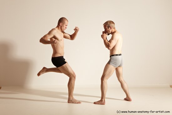 Underwear Martial art Man - Man White Moving poses Slim Short Blond Dynamic poses Academic