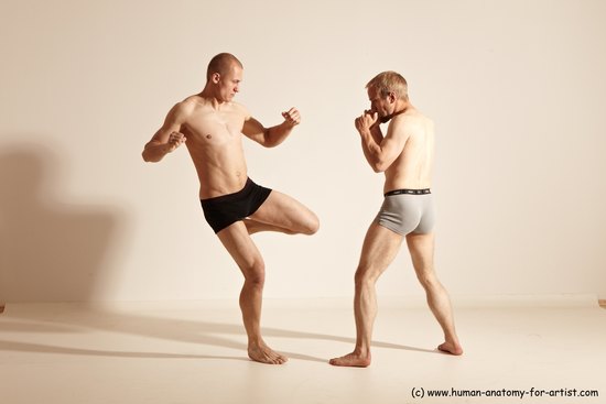 Underwear Martial art Man - Man White Moving poses Slim Short Blond Dynamic poses Academic