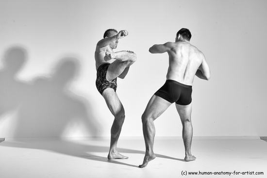 Underwear Martial art Man - Man White Moving poses Athletic Short Brown Dynamic poses Academic