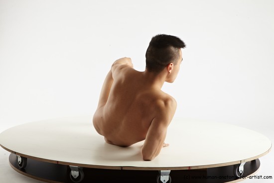 Nude Man Asian Laying poses - ALL Slim Short Laying poses - on side Black Realistic