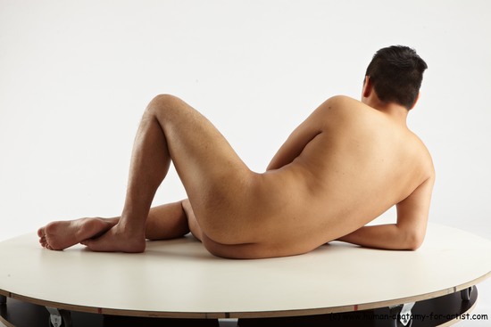 Nude Man Asian Laying poses - ALL Average Short Laying poses - on side Black Realistic