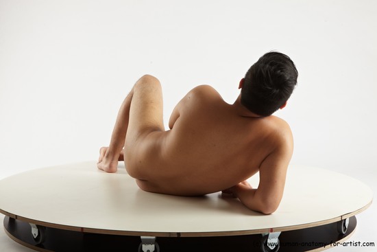 Nude Man Asian Laying poses - ALL Average Short Laying poses - on side Black Realistic