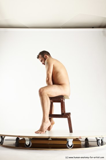 Nude Man White Sitting poses - simple Average Short Brown Sitting poses - ALL Multi angles poses Realistic