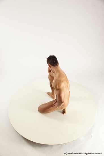 Nude Man White Muscular Short Brown Sitting poses - ALL Sitting poses - on knees Multi angles poses Realistic