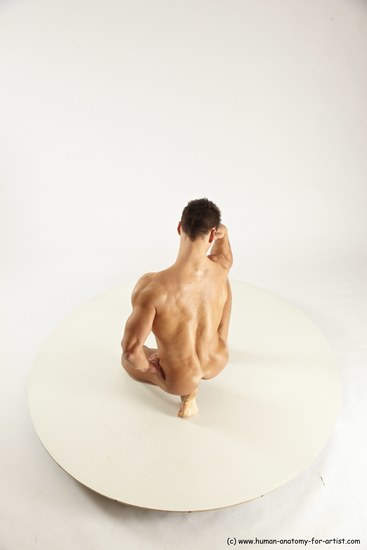 Nude Man White Muscular Short Brown Sitting poses - ALL Sitting poses - on knees Multi angles poses Realistic