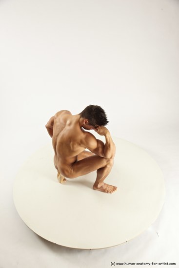 Nude Man White Muscular Short Brown Sitting poses - ALL Sitting poses - on knees Multi angles poses Realistic